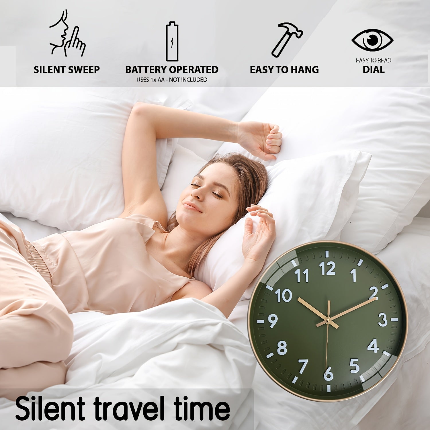 Orologio da parete digitale 3D moderno e minimalista da 30,48 cm, con cornice in plastica dorata e sfondo verde scuro - Movimento al quarzo silenzioso, alimentato a batteria (batteria AA non inclusa) - Elegante decorazione per la casa per soggiorno, cucin