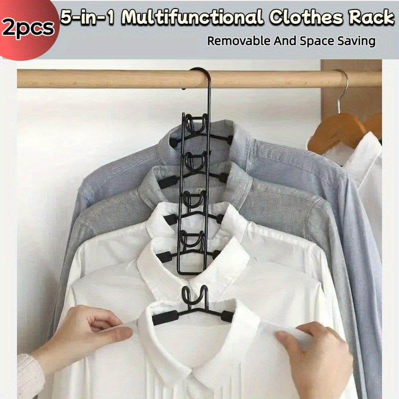 2 pezzi Grucce Multistrato in Metallo Resistente, Appendiabiti Salvaspazio 5-in-1 con Design Curvo e Ripiani Multilivello - Costruzione Robusta e Durevole per Armadio Ordinato, Dormitorio, Portaoggetti - Ideale per Camicie, Vestiti, Cappotti