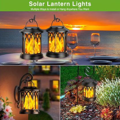2 Luci Solari da Esterno, Lanterne Solari Sospese con Effetto Fiamma, Luci Solari IPX5 per Decorazione Giardino con Clip per Cortile, Balcone e Halloween