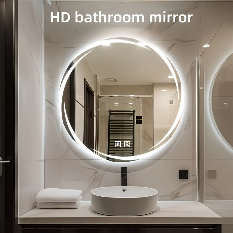 Specchio da Bagno Intelligente a Parete 60cm Diametro, LED Regolabile, Antiscivolo, Luce Fredda e Calda Cambiante, Specchio da Trucco a Parete, Specchio da Bagno, Hotel, Bagno, Specchio Decorativo