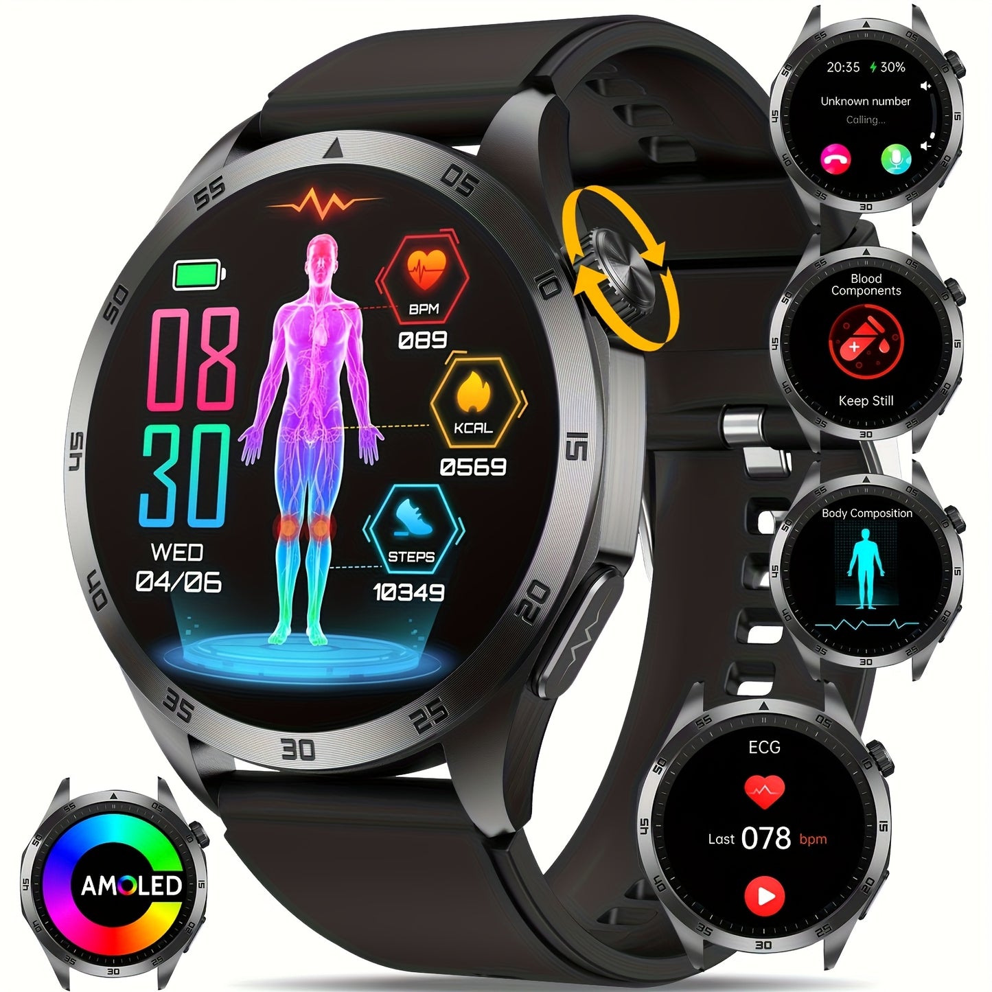 Smartwatch 2026: Batteria a lunga durata da 380mAh, Display AMOLED da 3.63cm, Chiamate BT5.2, Menstruo & Previsioni Meteo, Modalità Multi-Sport, Ricarica Magnetica, Assistente Vocale/SOS, Per Telefoni Android & IOS, Regalo Per Lui & Lei