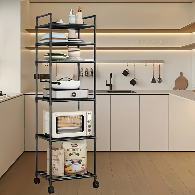 Carrello portaoggetti regolabile su ruote con 6 ripiani, dotato di ruote e ganci - Adatto per cucina, camera da letto, bagno, scaffalatura multifunzionale - Salvaspazio, scaffalatura multifunzionale | Design a scaffalatura aperta | Opzioni di archiviazion