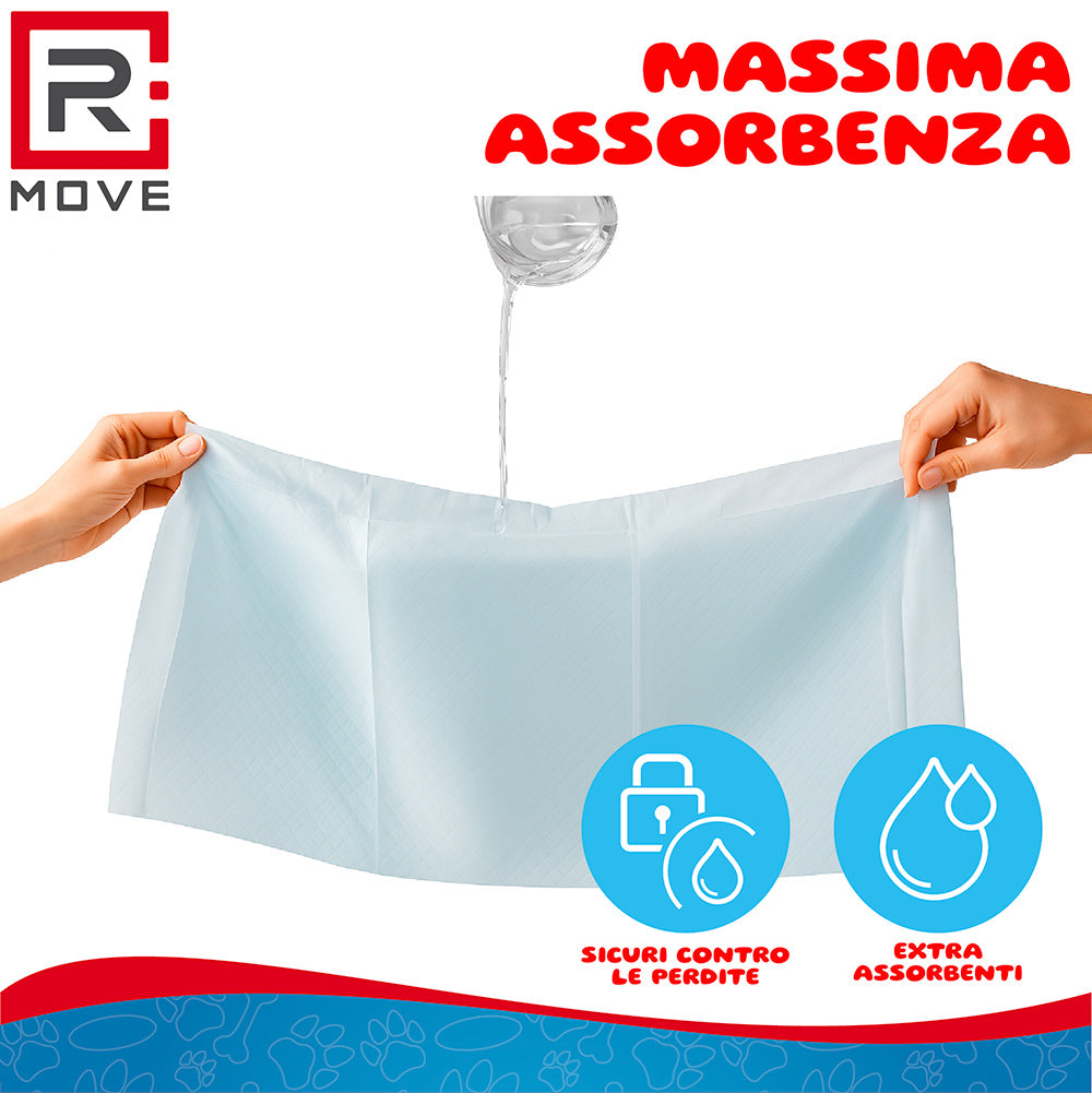 RMOVE 100 Traversine cane pipì 60x60 con adesivi - EXTRA Assorbenti con rivestimento antiodore (100 pz 60X60 cm)