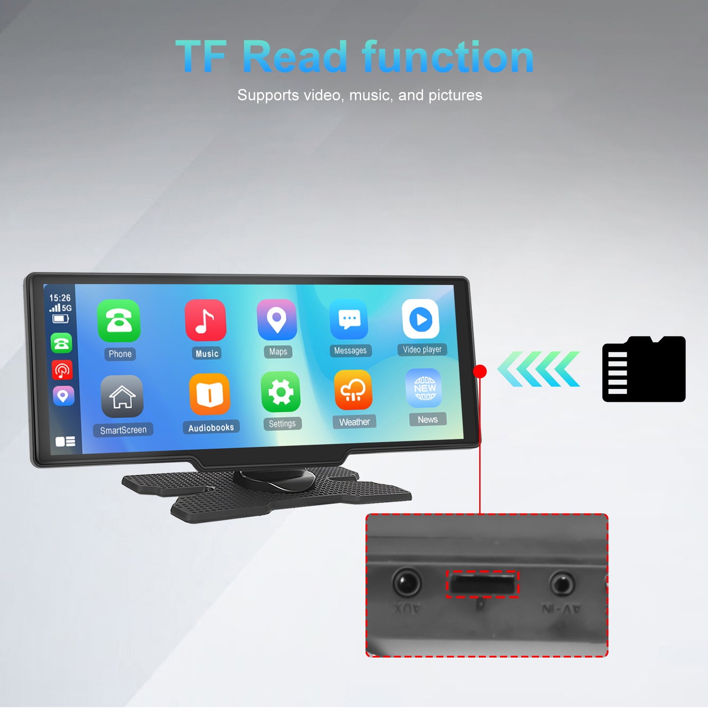 Display Interattivi con Touch Screen Versione Aggiornata 10.26 Pollici Stereo Auto Portatile Wireless Carplay per Auto con Carplay e per Android Auto con Mirror Link/ Telecamera di Retromarcia/ Wireless/ Navigazione/ AUX per Tutti i Veicoli