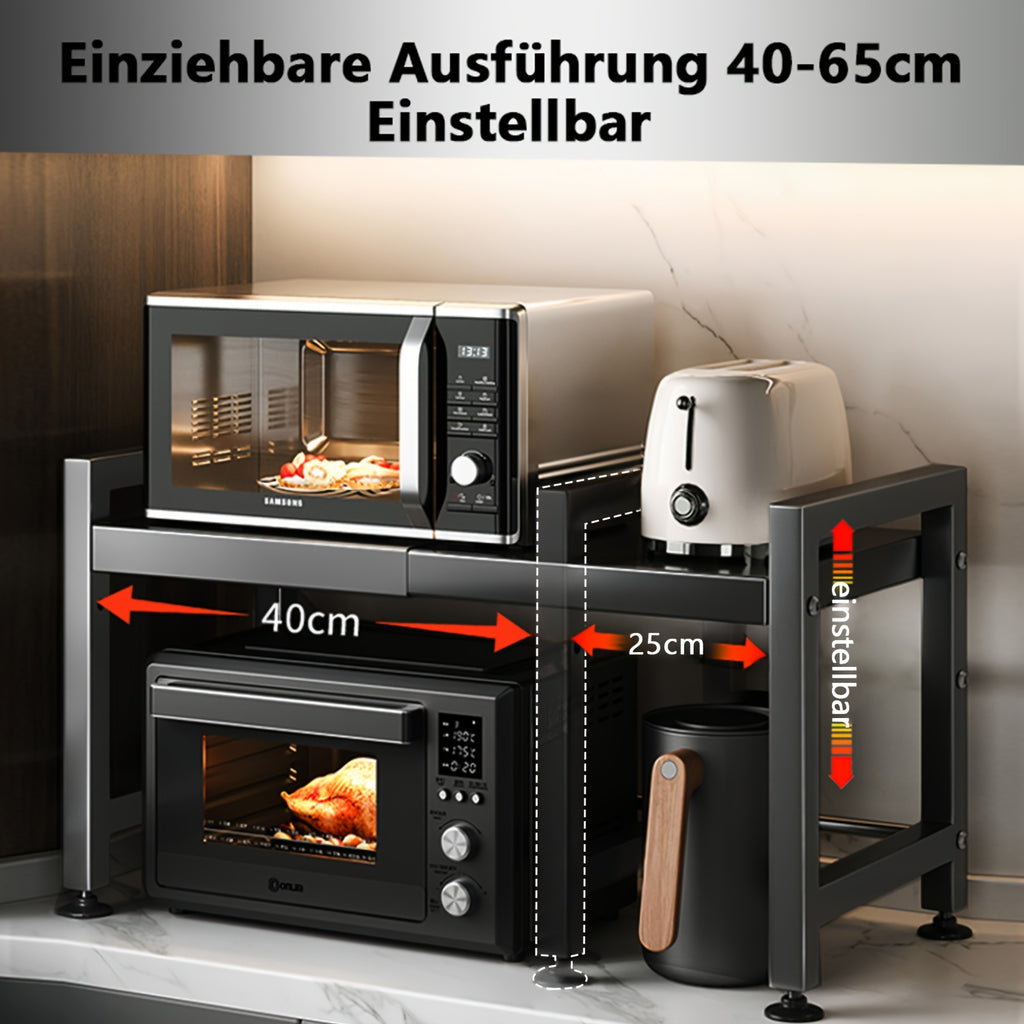 1- Scaffale per Microonde, Scaffale Espandibile per Microonde da Banco per Riporre Utensili da Cucina e Stoviglie, Scaffale per Microonde in Acciaio al Carbonio Espandibile, Scaffale per Microonde Espandibile 40-65cm, Altezza Regolabile 32-42cm