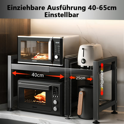 1- Scaffale per Microonde, Scaffale Espandibile per Microonde da Banco per Riporre Utensili da Cucina e Stoviglie, Scaffale per Microonde in Acciaio al Carbonio Espandibile, Scaffale per Microonde Espandibile 40-65cm, Altezza Regolabile 32-42cm