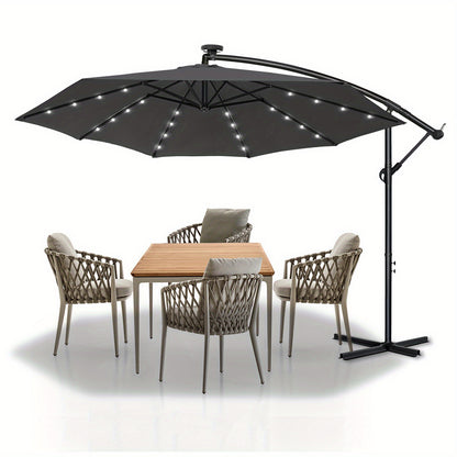 Parasole da balcone 300/350cm, parasole a sbalzo LED con manovella, parasole da giardino in alluminio con supporto, protezione solare, protezione UV, terrazza, giardino, spiaggia