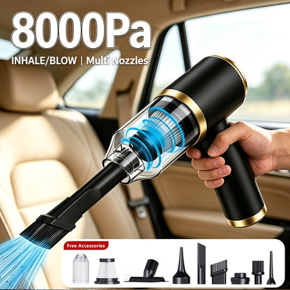 Aspirapolvere a Mano con Potente Aspirazione 8000PA Adatto per Auto, Casa e Rimozione Peli di Animali, a Basso Rumore, Grande con 9 Accessori, Aspirapolvere Portatile per Interni Auto, Pavimenti, Tappezzeria, Bicchiere e Sistema di Filtro