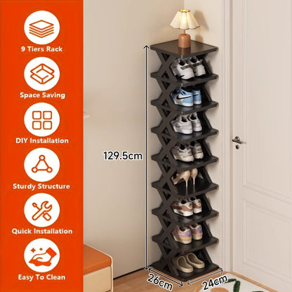 Scaffale Angolare per Scarpe Risparmio Spazio - Alto e Stretto 6/9 Ripiani in Plastica Resistente per 6/9 Paia di Scarpe e Stivali, Soluzione Multiuso per Ingresso, Armadio, Garage, Soggiorno, Organizzatore per Scarpe da Casa, Scaffale Autoportante
