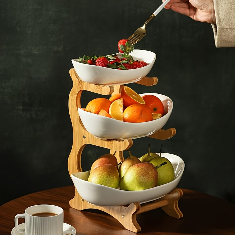 Cestino per Frutta a Due/Tre Ripiani, Scaffale Bianco per Frutta da Cucina, Set di Ciotole per Frutta, Portafrutta per Vassoi, Snack, Noci, Pane e Caramelle