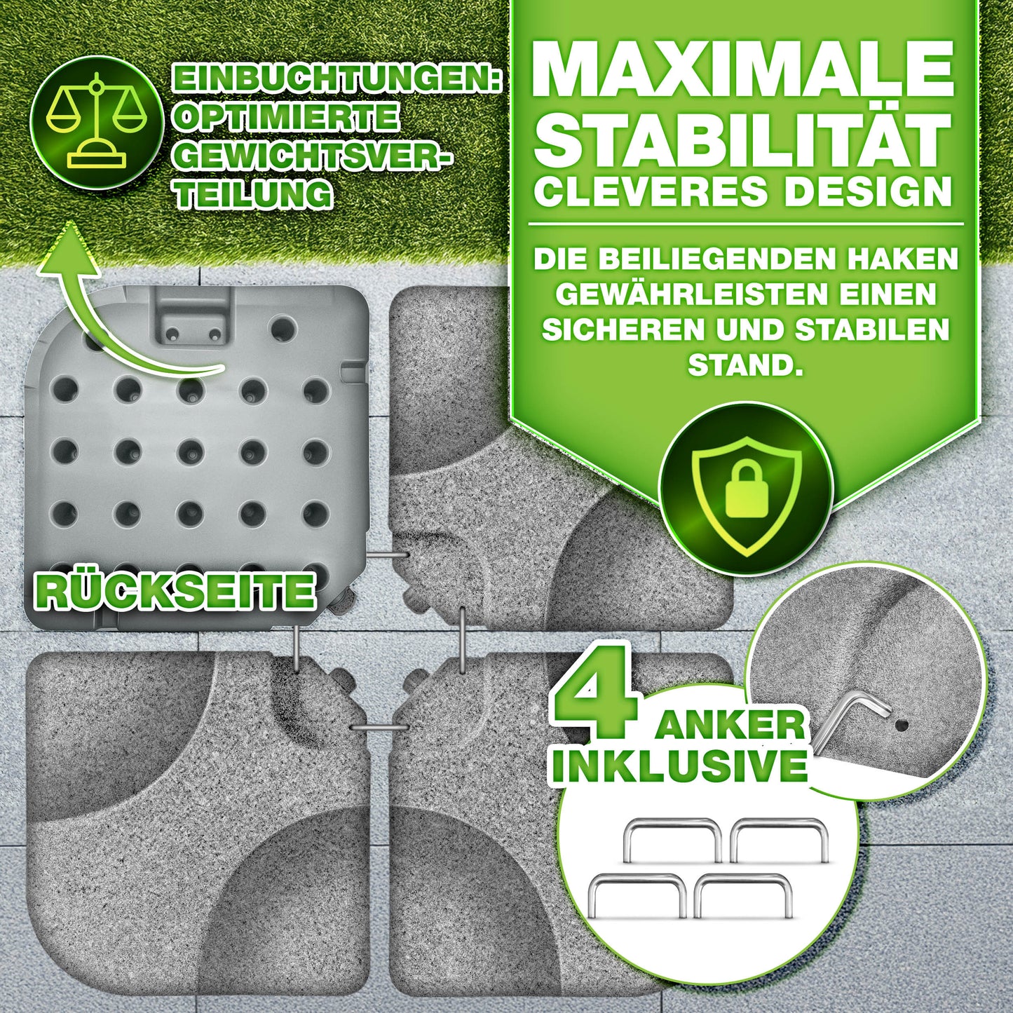 Tillvex® Supporti per Ombrelloni da Sole 60 Litri / 80 Kg - 4 Parti per Ombrellone con Semaforo Incluse Connettori in Metallo | Peso Ombrellone Riempibile con Acqua o Sabbia | Supporto per Ombrellone Resistente alle Intemperie per Balcone Esterno, Terrazz