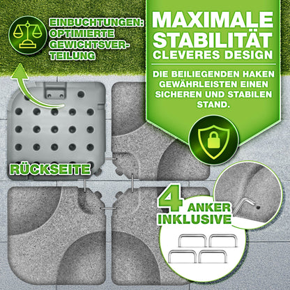 Tillvex® Supporti per Ombrelloni da Sole 60 Litri / 80 Kg - 4 Parti per Ombrellone con Semaforo Incluse Connettori in Metallo | Peso Ombrellone Riempibile con Acqua o Sabbia | Supporto per Ombrellone Resistente alle Intemperie per Balcone Esterno, Terrazz