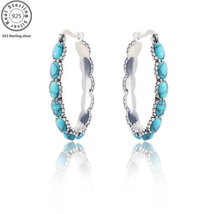 Magazzino Locale, Orecchini in Argento Sterling 925 con Turchese e 5,2 g di Argento, Stile Bohémien, Uso Quotidiano, Scelta Regalo di Natale, con Confezione Elegante.