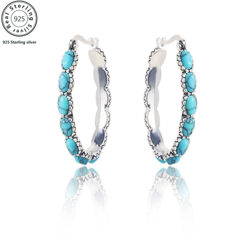 Magazzino Locale, Orecchini in Argento Sterling 925 con Turchese e 5,2 g di Argento, Stile Bohémien, Uso Quotidiano, Scelta Regalo di Natale, con Confezione Elegante.