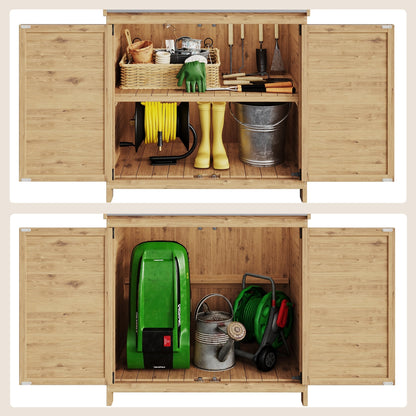 Tavolo per piante con mobiletto base, mobile da giardino con piano di lavoro e 1 ripiano mobile per uso interno ed esterno (Naturale, )