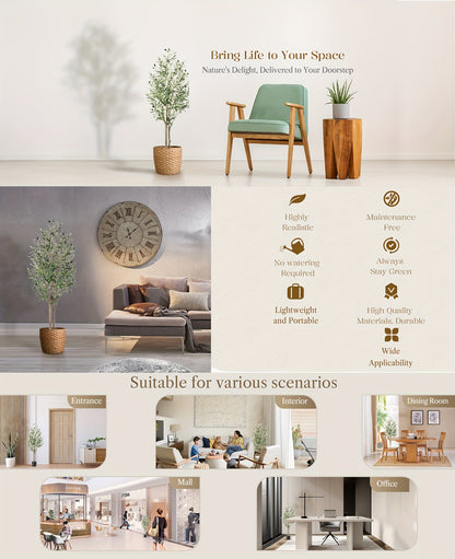 Albero di ulivo artificiale di 120/150/180/210 cm di altezza con frutti realistici e tronco in legno naturale, perfetto per l'arredamento moderno di casa, ufficio e soggiorno