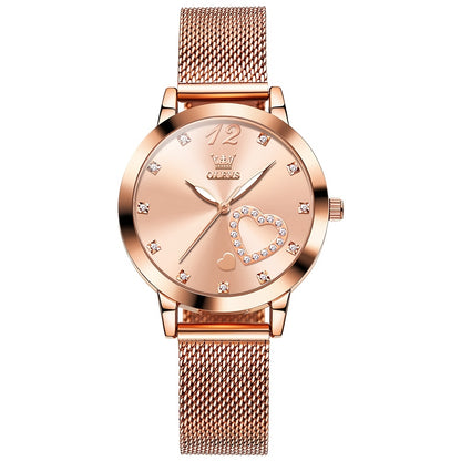 OLEVS Orologio da Donna Moda Oro Rosa Strass Orologio da Donna per Donne Cinturino a Rete Lusso Abito Cuori Damigelle Quarzo Luminoso Data Orologi da Polso da Donna Quadrante Nero/Bianco/Rosso/Rosa