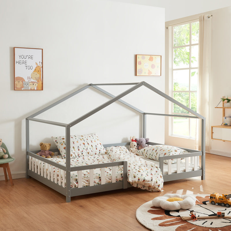 Letto per Bambini Treviolo in Stile Casa con Protezione Anticaduta in Legno di Pino