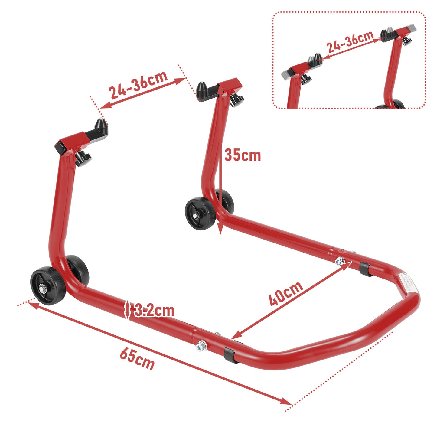Cavalletto per moto anteriore/trasversale, cavalletto di assemblaggio per moto fino a 300 kg, sollevatore per moto, cavalletto a bilanciere per moto con doppia ruota, cavalletto per moto ad alta stabilità (Nero/Rosso)