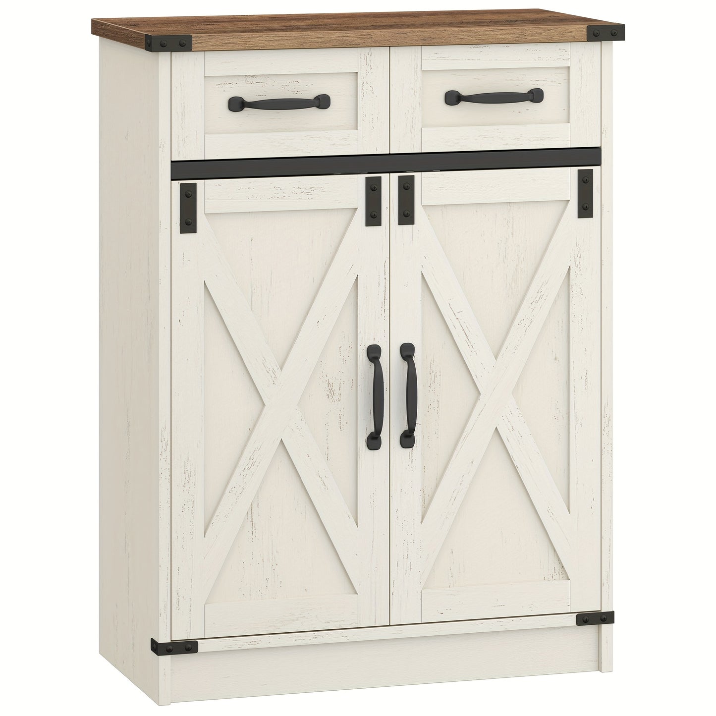 Armadietto Bagno, Armadio con 2 Cassetti e 2 Ante, Mobile da Cucina, Mensola Regolabile, Stile Country House, Soggiorno, 30 x 60 x 80 cm, Marrone Vintage-Bianco