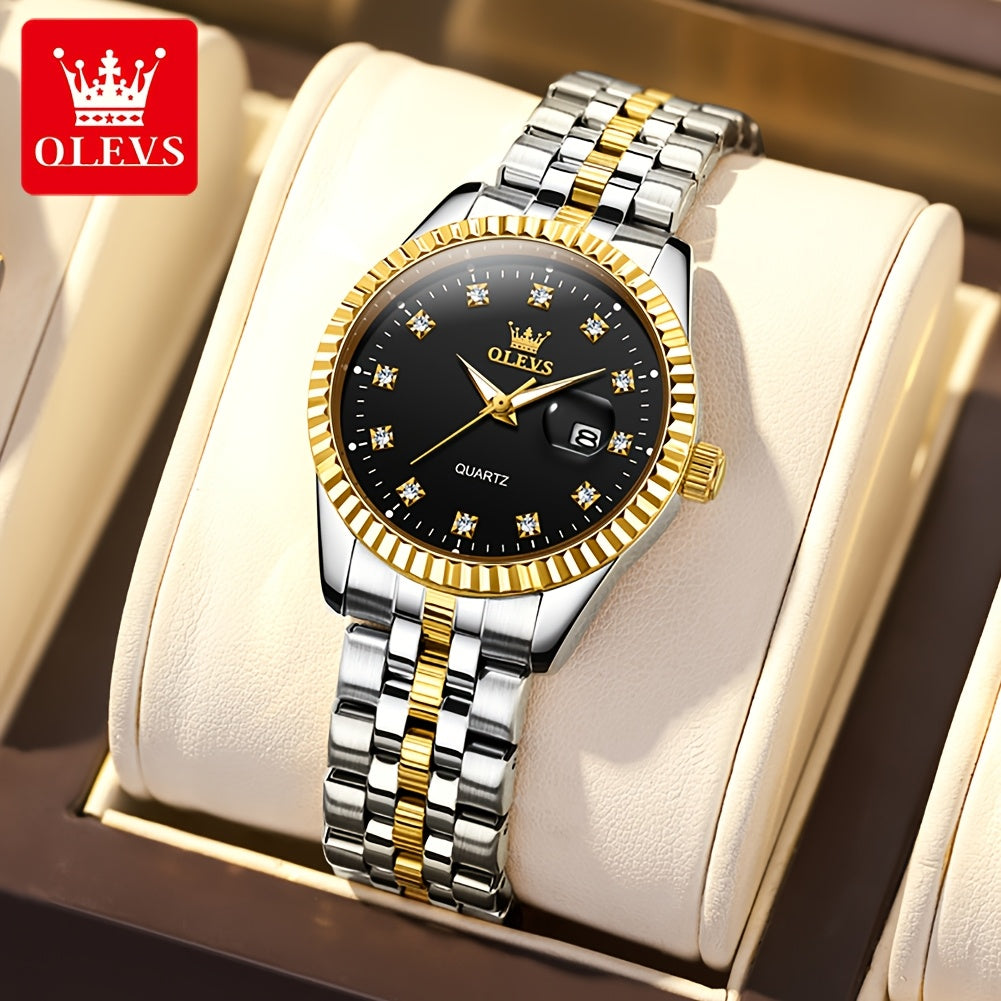 OLEVS Orologio da Donna Classico Business Dress Analogico Quarzo per Donne Elegante Lusso Acciaio Inossidabile Rheinstone Orologi da Donna Luminosi con Calendario Data per Donna Orologio da Polso Regali Romantici Reloj Para Mujer Quadrante Nero/Bianco/Dor