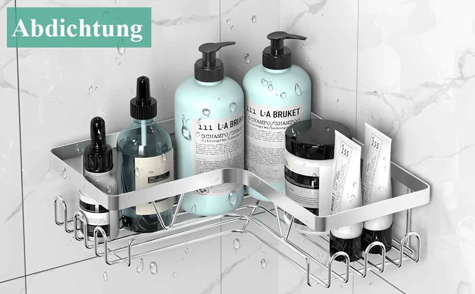 Portaoggetti per Doccia Angolare 3 Pezzi, Mensola da Parete Autoadesiva con Portasapone e Ganci, Grande Capacità, Senza Foratura, Organizzatore Antiruggine Rack di Stoccaggio Bagno, Soluzione Moderna, Accessorio Elegante ed Efficace