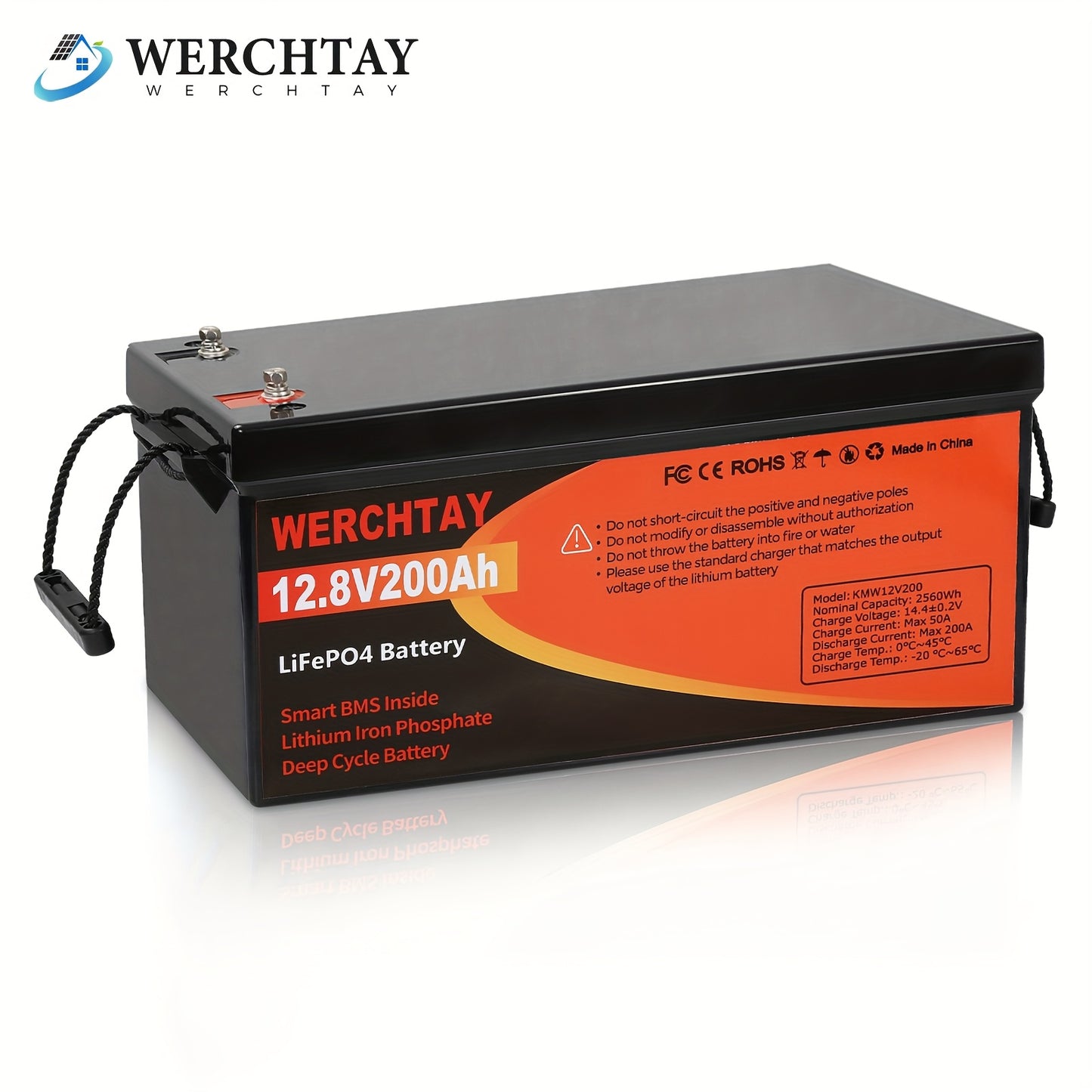 Batteria WERCHTAY 12.8V LiFePO4 300/200/100Ah, Dotata di Celle di Batteria di Grado A+, Oltre 25000 Cicli di Scarica Profonda, Protezione Intelligente BMS da Sovraccarica/Sottocarica, per Accumulo Energetico Domestico, Camper da Esterno, Applicazioni Sola