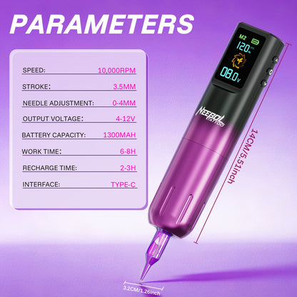 Neebol Kit Completo Macchina per Tatuaggi, Pistola per Tatuaggi Senza Fili con Display, 3 Modalità di Memoria, Set Penna Rotativa Wireless per Tatuaggi, Lunga Durata della Batteria, 20 Aghi a Cartuccia, Inchiostro per Tatuaggi Colorato, Forniture per Tatu