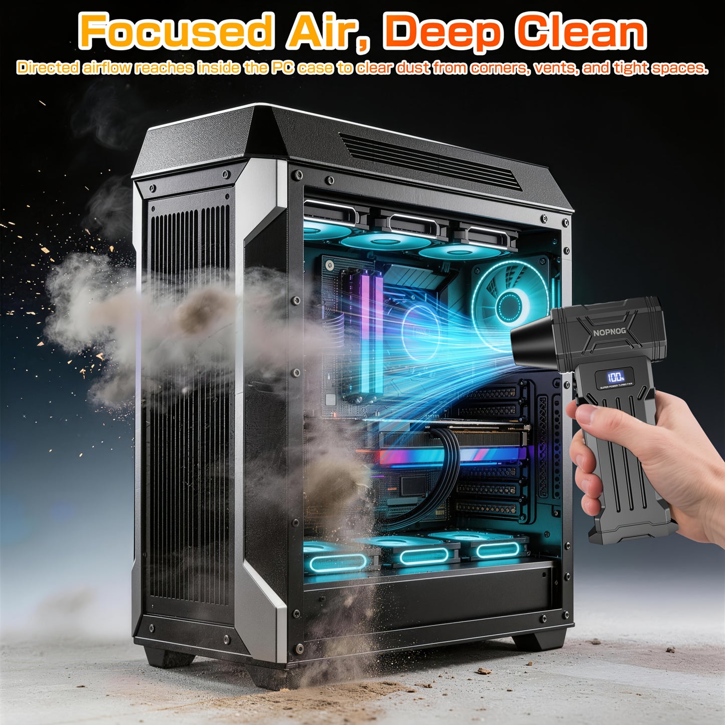 Ventilatore Turbo Violento, 140000RPM Senza Spazzole Wireless Portatile con Display Digitale Ricarica USB-C Potente Ventola Pulitore di Polvere per Auto pz Ventola da Esterno (Kit Aspirapolvere Opzionale)