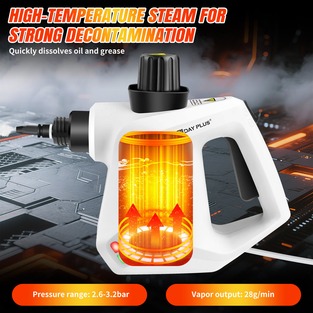 Pulitore a Vapore ad Alta Pressione per Auto, Macchina Vaporizzante 850W con Cavo di Alimentazione da 2.5m, Pistola a Vapore con Kit di 9 Accessori per la Rimozione di Macchie Multi-Superficie di Divani, Cucine, Piastrelle, Finestre, Tende, Moquette