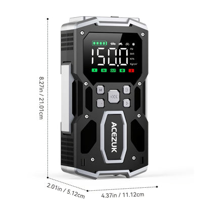 Avviatore di emergenza per auto 12000A con compressore d'aria, booster batteria 12V per tutti i motori a benzina/diesel da 10L, gonfiatore portatile per pneumatici con display LCD, luce LED QC3.0, per SUV, camion, moto con custodia