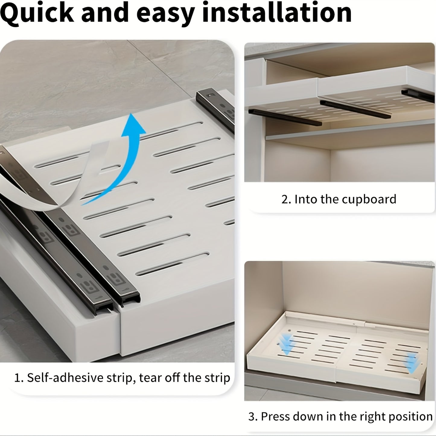 Organizzatore estraibile per armadi, scaffale espandibile con cassetti scorrevoli senza foratura, adatto a cucine e bagni, organizzatore di cassetti estensibili 31-52 cm (nero, bianco)