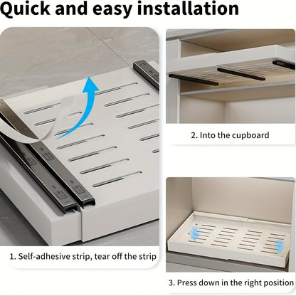 Organizzatore estraibile per armadi, scaffale espandibile con cassetti scorrevoli senza foratura, adatto a cucine e bagni, organizzatore di cassetti estensibili 31-52 cm (nero, bianco)