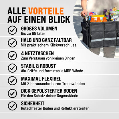 MONZANA® Borsa Bagagliaio Organizer Coperchio 68L Impermeabile Divisori Pieghevole Pareti Rinforzate Antiscivolo Borsa Auto 60X35X30Cm