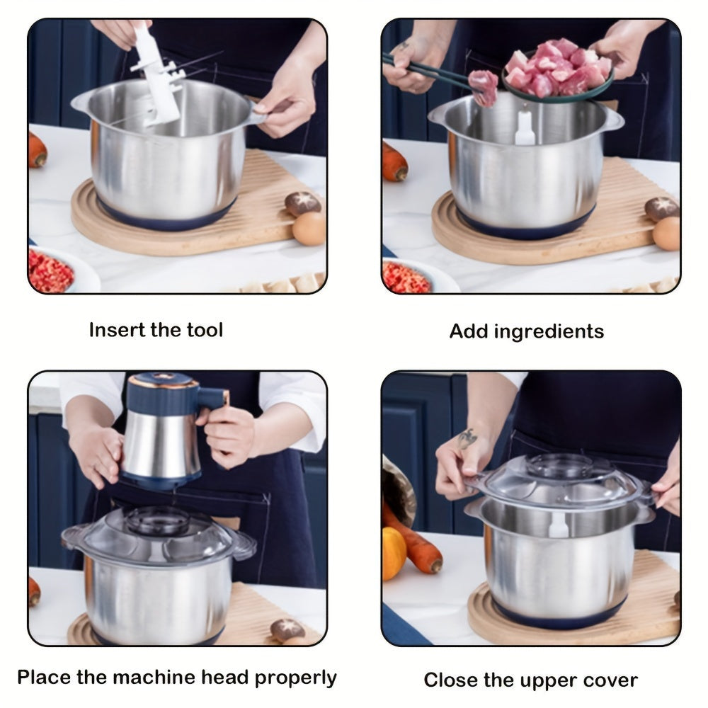 Robot da cucina in acciaio inossidabile, tritatutto, tritacarne elettrico 500W, 5L, tritacarne in acciaio inossidabile per cucina, verdure, cipolle, aglio, insalata, omogeneizzati, noci con 6 lame in acciaio inossidabile