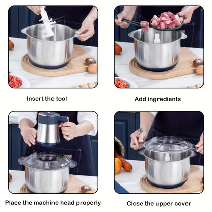 Robot da cucina in acciaio inossidabile, tritatutto, tritacarne elettrico 500W, 5L, tritacarne in acciaio inossidabile per cucina, verdure, cipolle, aglio, insalata, omogeneizzati, noci con 6 lame in acciaio inossidabile