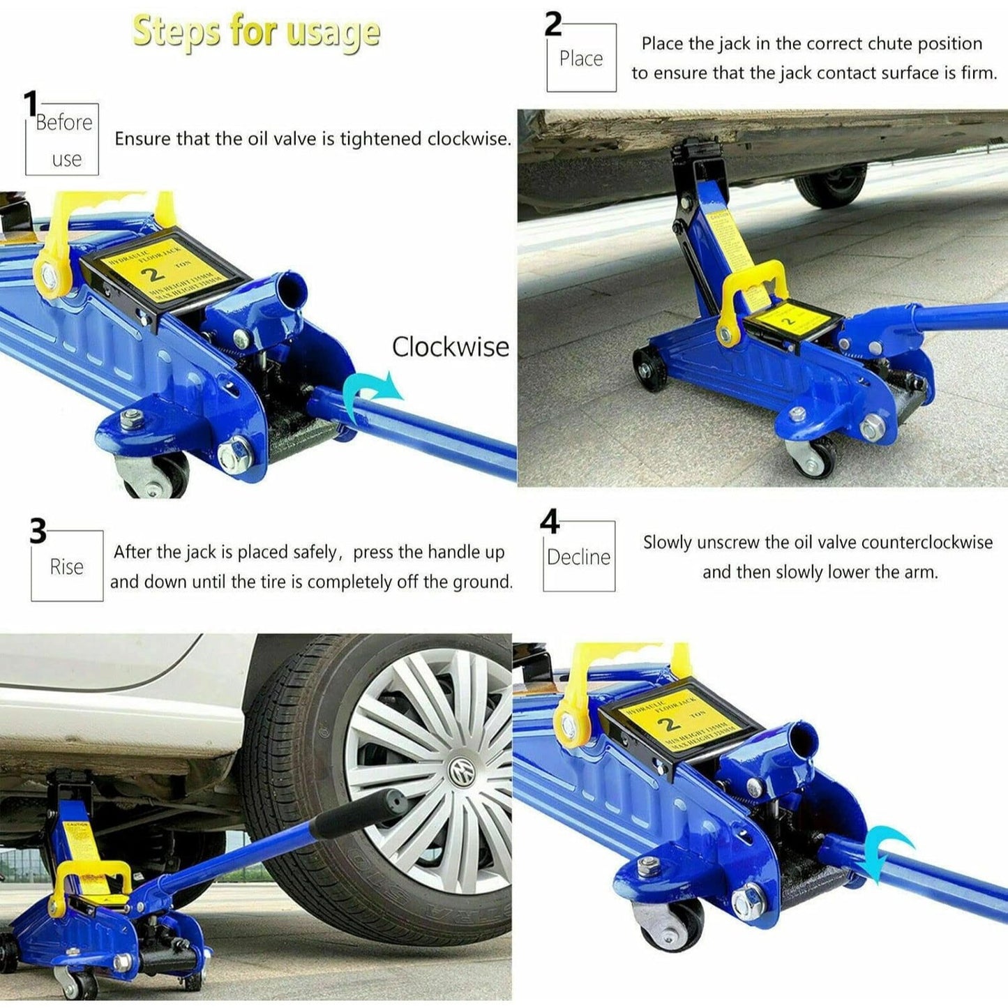 Cric a Ponte Pesante da 2 Tonnellate, Cric a Carrello a Basso Profilo per Auto, Furgone, Riparazione Pneumatici in Garage, Strumento di Emergenza per Cambio Gomme, Capacità di Carico 2 Tonnellate / 4000 Libbre, Altezza di Sollevamento da 5,3" a 12,6", con