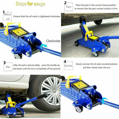 Cric a Ponte Pesante da 2 Tonnellate, Cric a Carrello a Basso Profilo per Auto, Furgone, Riparazione Pneumatici in Garage, Strumento di Emergenza per Cambio Gomme, Capacità di Carico 2 Tonnellate / 4000 Libbre, Altezza di Sollevamento da 5,3" a 12,6", con
