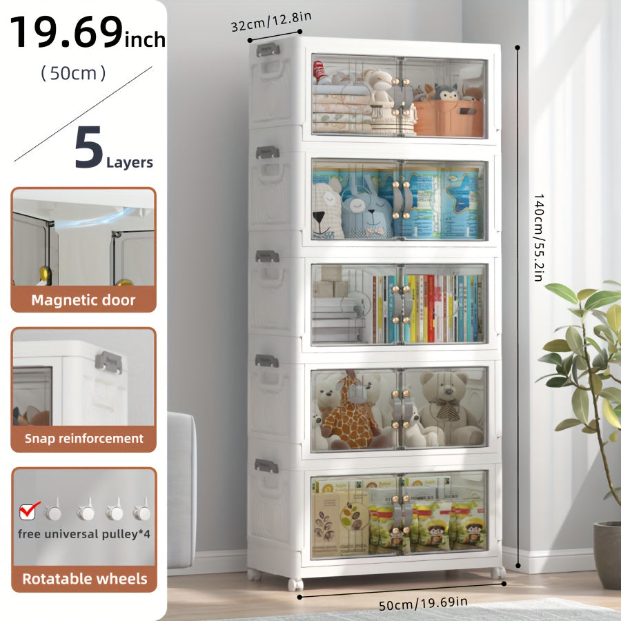 48QT Contenitori Impilabili con Coperchio, Organizzatori per Armadio e Contenitori con Ruote Bloccabili, Scatole Pieghevoli in Plastica per Organizzazione di Armadi, Ufficio, Camera da Letto, Confezione da 2/3/4/5 Cubi