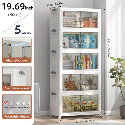 48QT Contenitori Impilabili con Coperchio, Organizzatori per Armadio e Contenitori con Ruote Bloccabili, Scatole Pieghevoli in Plastica per Organizzazione di Armadi, Ufficio, Camera da Letto, Confezione da 2/3/4/5 Cubi