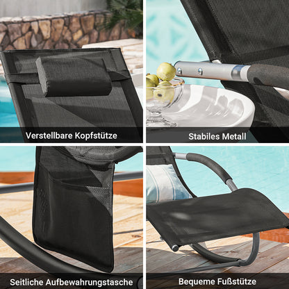 1 Pezzo Lettino Prendisole Lettino da Giardino Sdraio Relax Sedia a Dondolo da Esterno con Cuscino Poggiatesta Superficie Ergonomica Tessuto Resistente agli Agenti Atmosferici Struttura in Metallo Tasca Laterale Portata Massima 150 kg Terrazza Balcone Gia