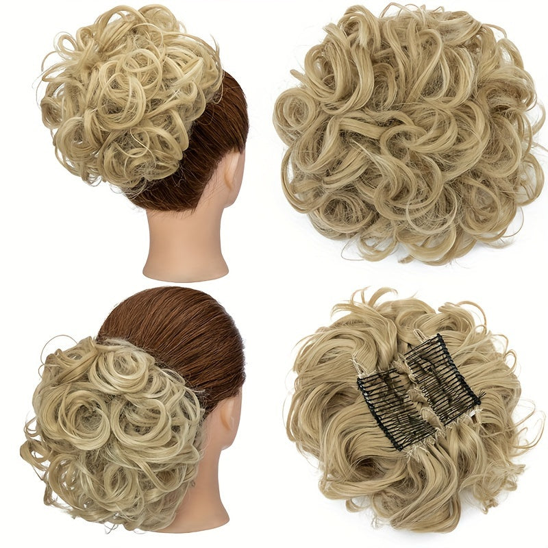 Chignon Elegante con Rosa e Pettine Floreale - Extension Ricci Sintetiche per Acconciature, Scrunchie Messy Updo in Ombre Nero/Marrone Balayage, Accessori per Capelli con Clip Facili da Applicare, Ideali per Matrimoni, Feste & Occasioni Speciali