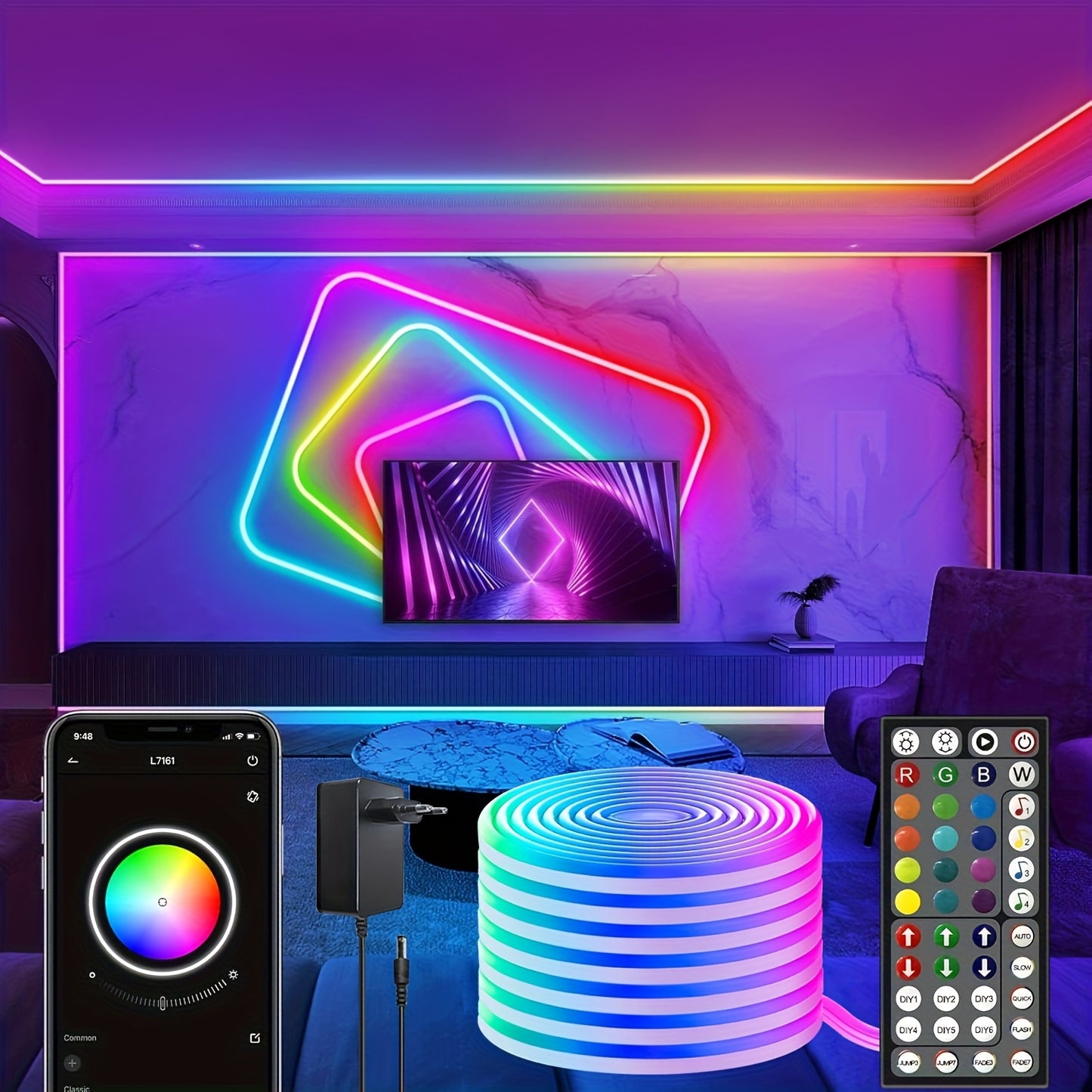 30m/20m/15m/10m/5m Striscia LED RGB Neon con Sincronizzazione Musicale, Striscia Luminosa Flessibile 24V con App e Telecomando, Striscia Luminosa Esterna IP"67", Ideale per Camera da Letto, Stanza e Decorazioni Esterne