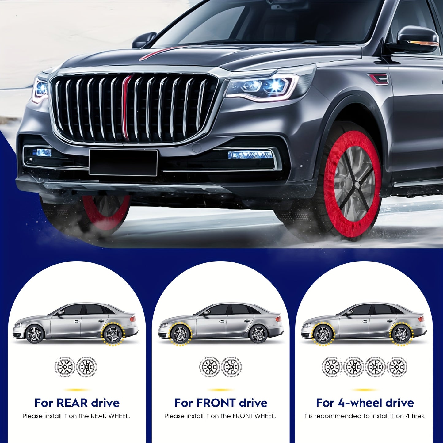 Highsam Super Grip Snow EN 16662-1, Catene da Neve per Auto, 2 Paia di Calze da Neve in Tessuto Lavabili per Pneumatici di Camion e Auto