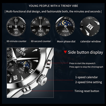 OLEVS Orologio da Uomo Classico Cronografo Cuoio Marrone Cassa Dorata Analogico Quarzo Moda Business Abito Quadrante Grande Orologio da Uomo Giorno Data Luminoso Casual Orologio da Polso Maschile Regali Romantici Relojes De Hombre Quadrante Blu/Nero/Bianc