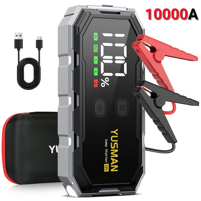 Avviatore di emergenza per auto 10000A/9500A, booster di batteria portatile 12V per tutti i veicoli a benzina/diesel fino a 10 litri, ricarica rapida QC3.0, schermo LCD, luce di emergenza a LED, borsa di stoccaggio in EVA opzionale