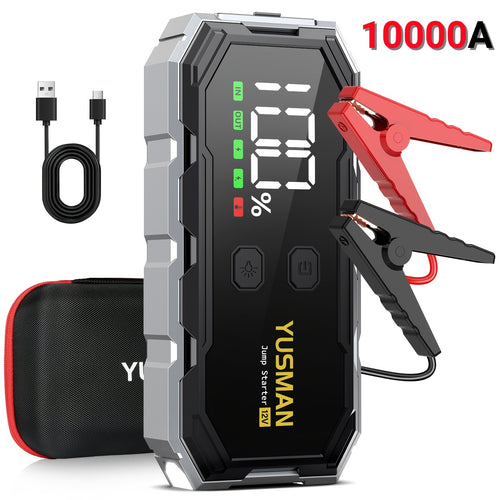 Avviatore di emergenza per auto 10000A/9500A, booster di batteria portatile 12V per tutti i veicoli a benzina/diesel fino a 10 litri, ricarica rapida QC3.0, schermo LCD, luce di emergenza a LED, borsa di stoccaggio in EVA opzionale