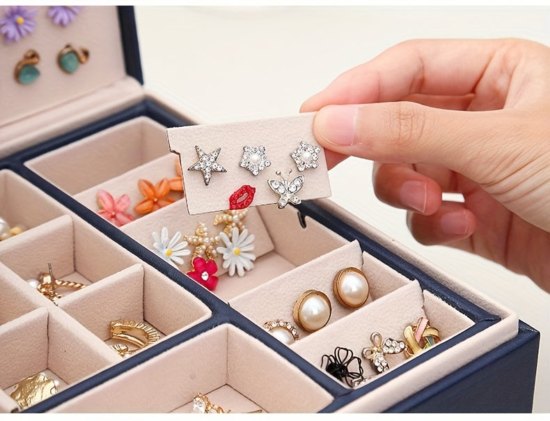 Organizzatore di gioielli di lusso a più livelli con ampio spazio per collane, orecchini, borchie, bracciali e altro, realizzato in ecopelle