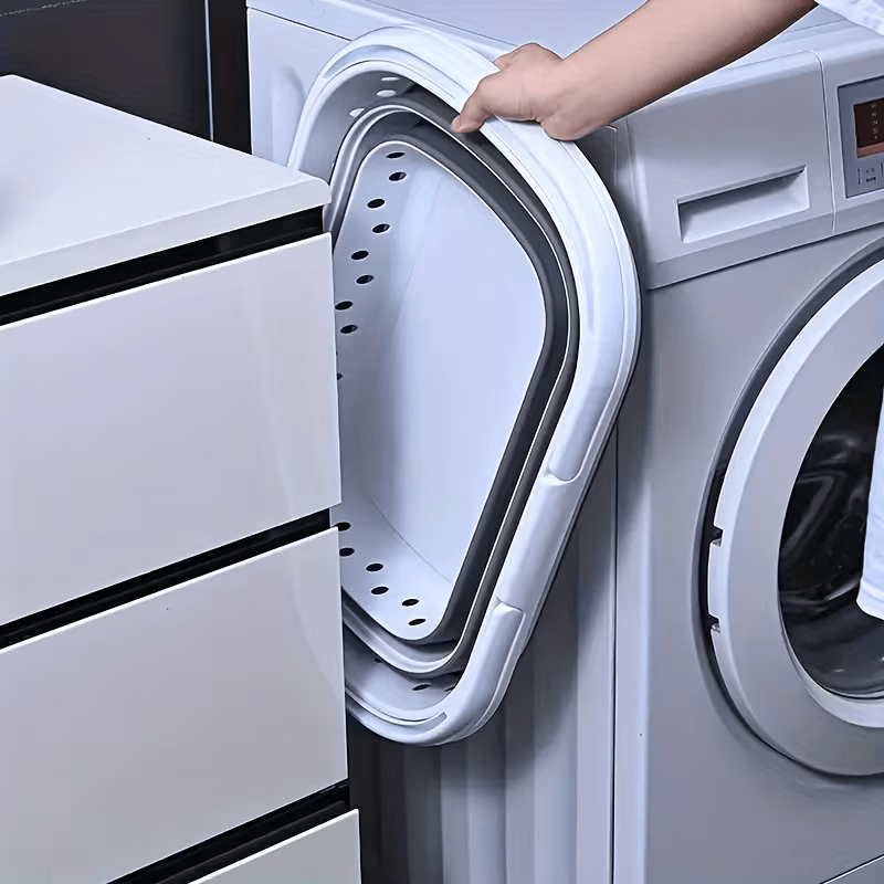 Cesto per il Bucato Retrattile e Pieghevole con Maniglie - 45 Litri - Bianco Grigio