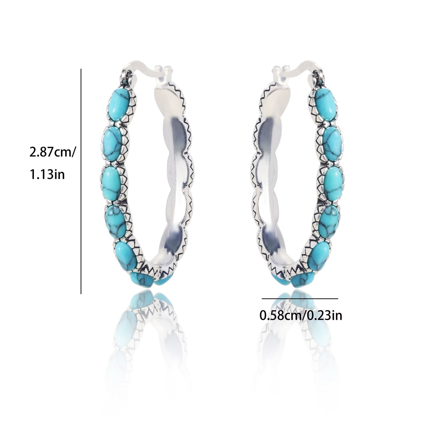 Magazzino Locale, Orecchini in Argento Sterling 925 con Turchese e 5,2 g di Argento, Stile Bohémien, Uso Quotidiano, Scelta Regalo di Natale, con Confezione Elegante.